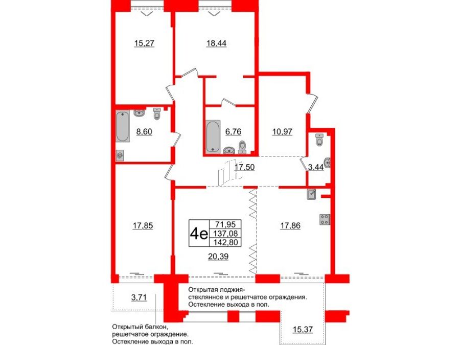 4-комнатная квартира № в: IMPERIAL CLUB: 137.08 м²; этаж: 3 - купить в Санкт-Петербурге