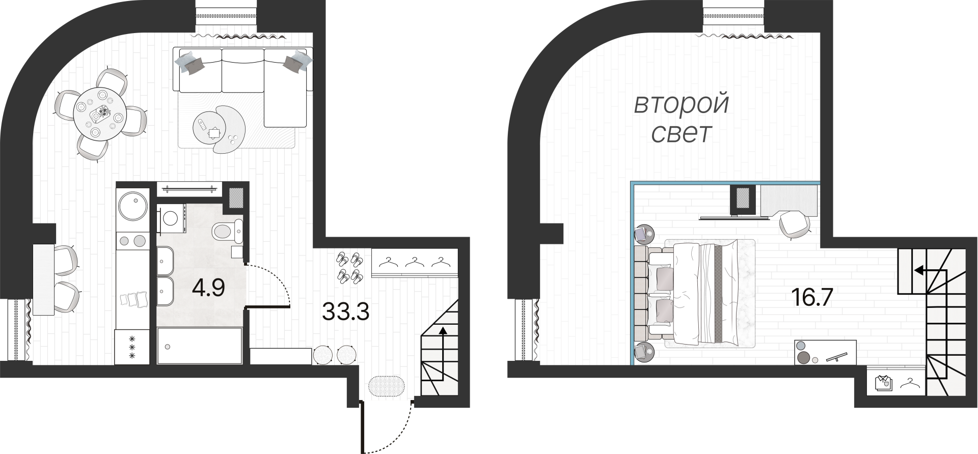 1-комнатная квартира  №135Н в Serebro Avenue Apart: 54.9 м², этаж 6 - купить в Санкт-Петербурге