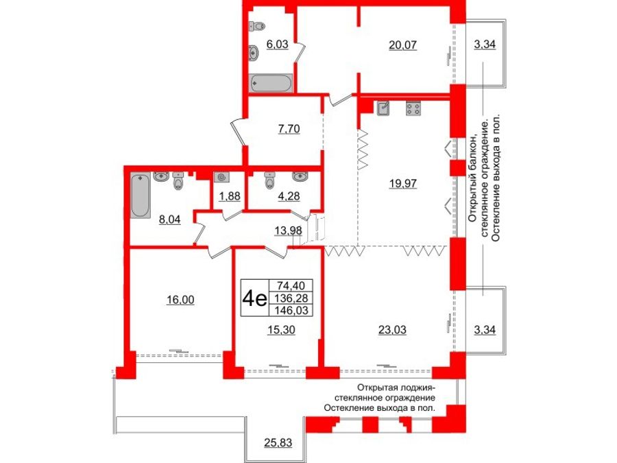 4-комнатная квартира № в: IMPERIAL CLUB: 136.28 м²; этаж: 4 - купить в Санкт-Петербурге
