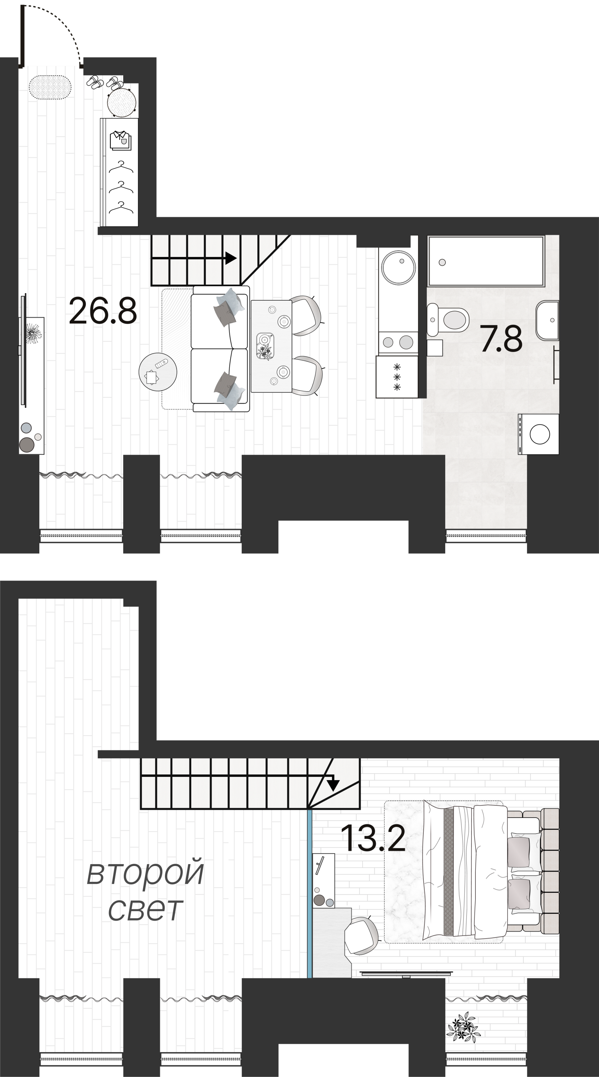 1-комнатная квартира  №20Н в Serebro Avenue Apart: 47.8 м², этаж 1 - купить в Санкт-Петербурге