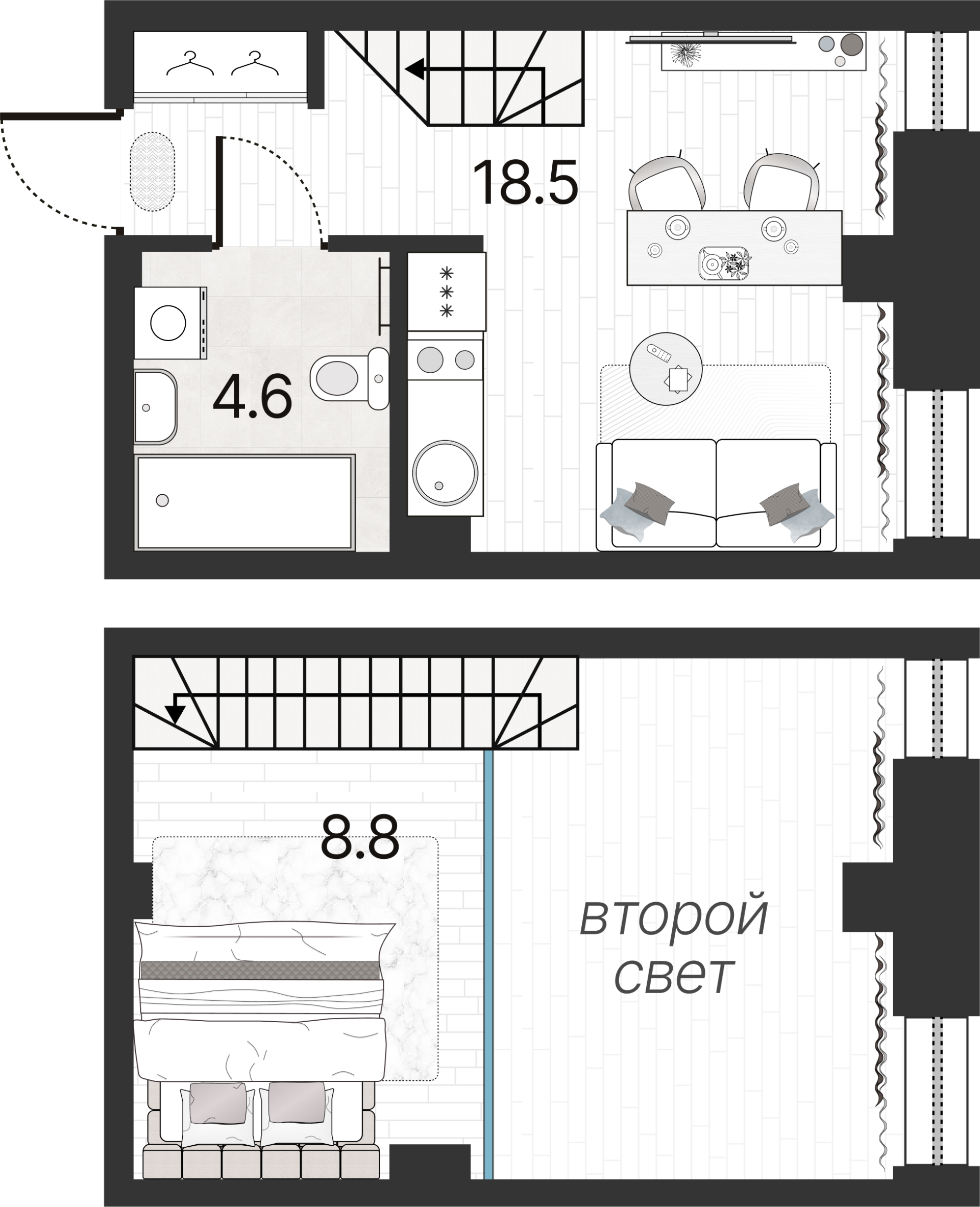 1-комнатная квартира  №124Н в Serebro Avenue Apart: 31.9 м², этаж 6 - купить в Санкт-Петербурге