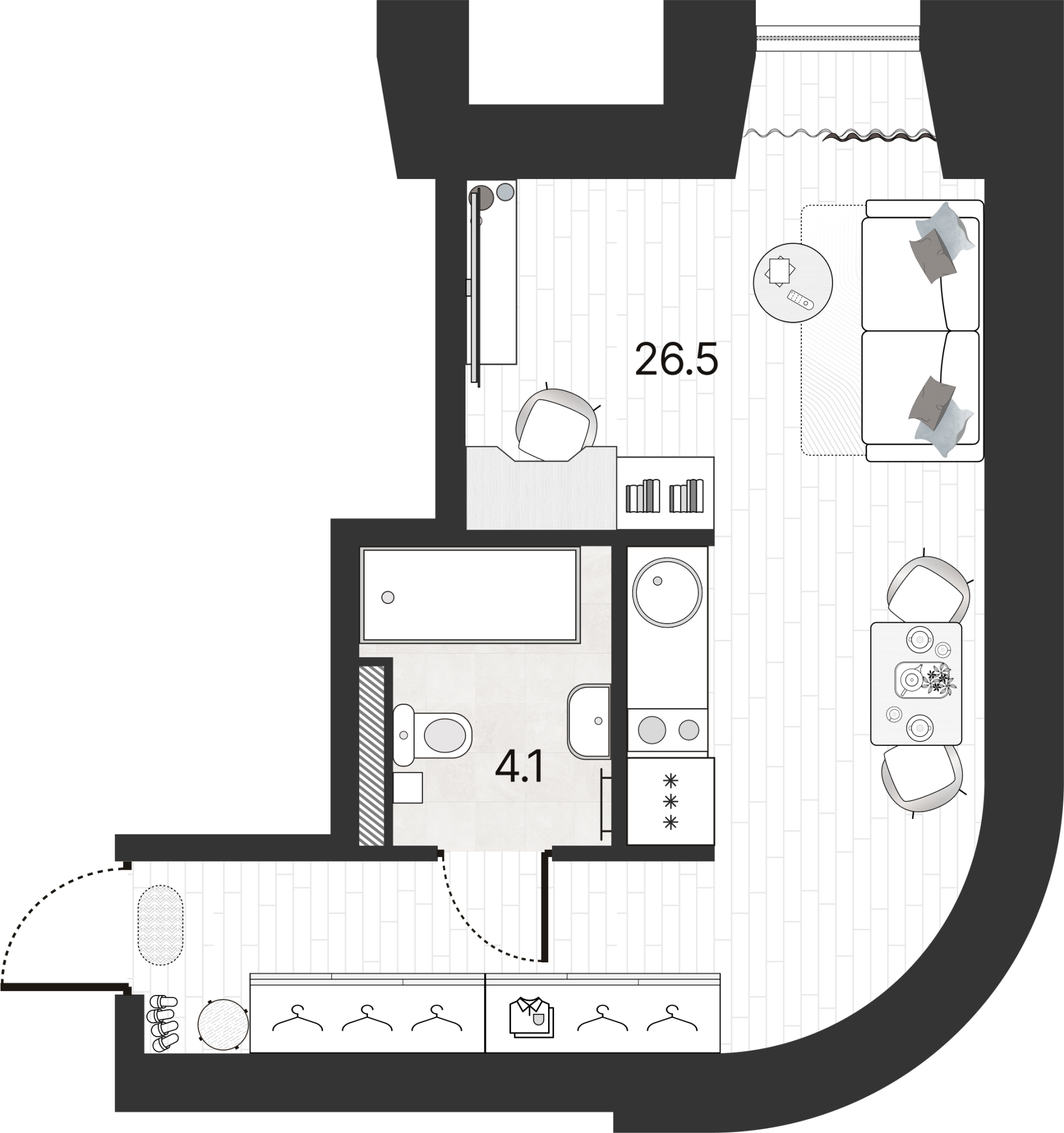 1-комнатная квартира  №118Н в Serebro Avenue Apart: 42.7 м², этаж 9 - купить в Санкт-Петербурге