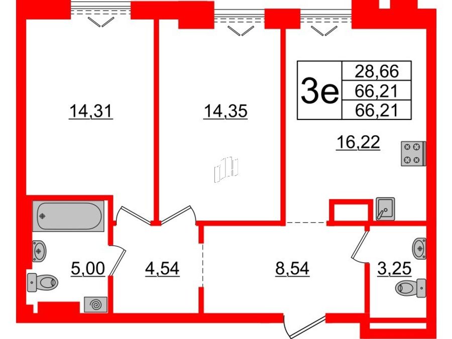 2-комнатная квартира, 66.21 м²; этаж: 7 - купить в Санкт-Петербурге