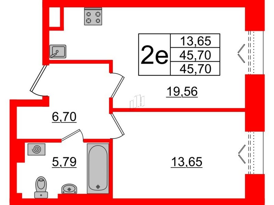 1-комнатная квартира, 45.7 м²; этаж: 5 - купить в Санкт-Петербурге