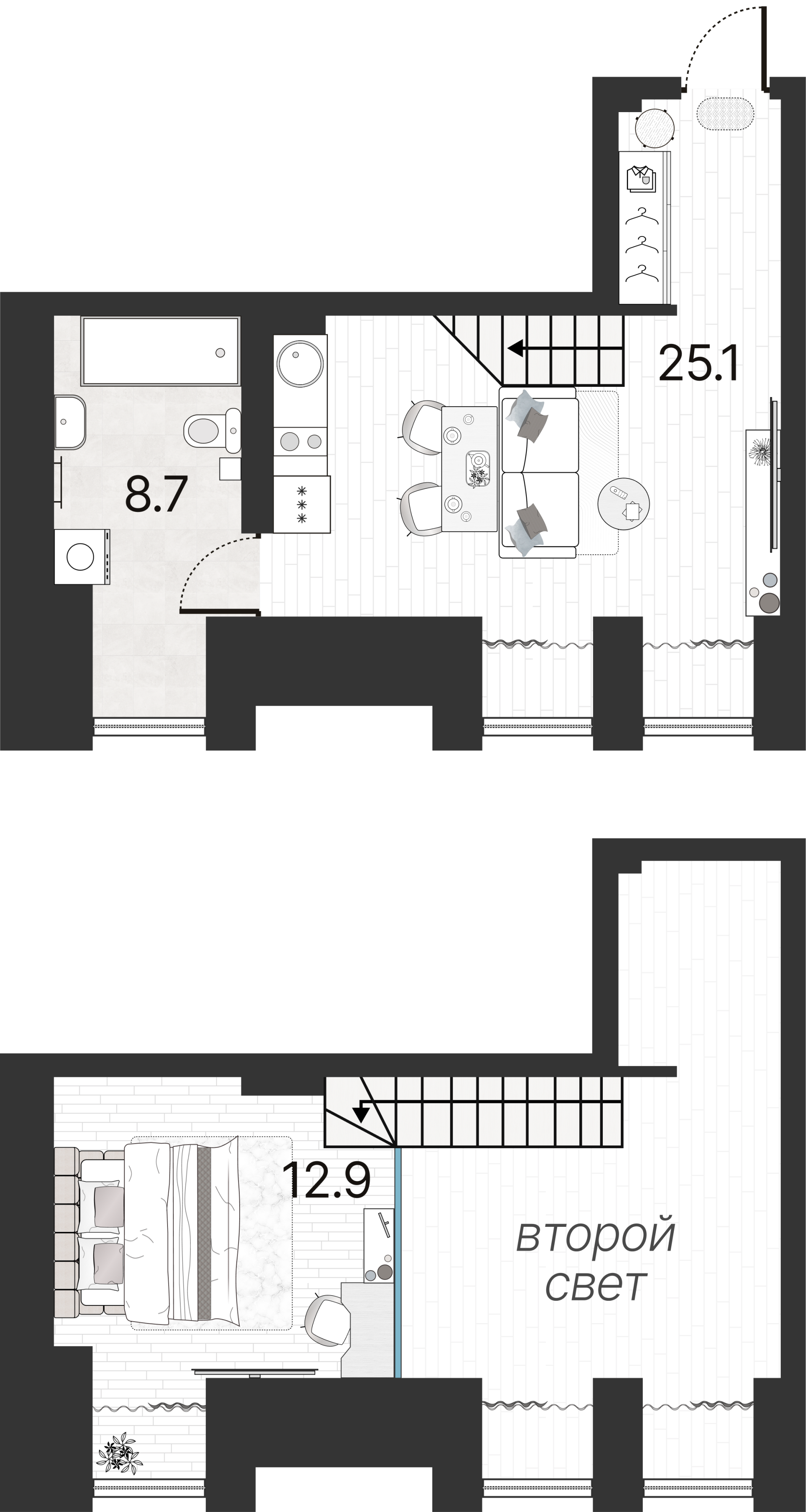 1-комнатная квартира  №131Н в Serebro Avenue Apart: 47 м², этаж 6 - купить в Санкт-Петербурге