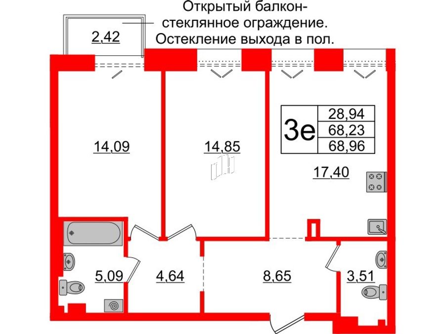 2-комнатная квартира, 68.23 м²; этаж: 5 - купить в Санкт-Петербурге
