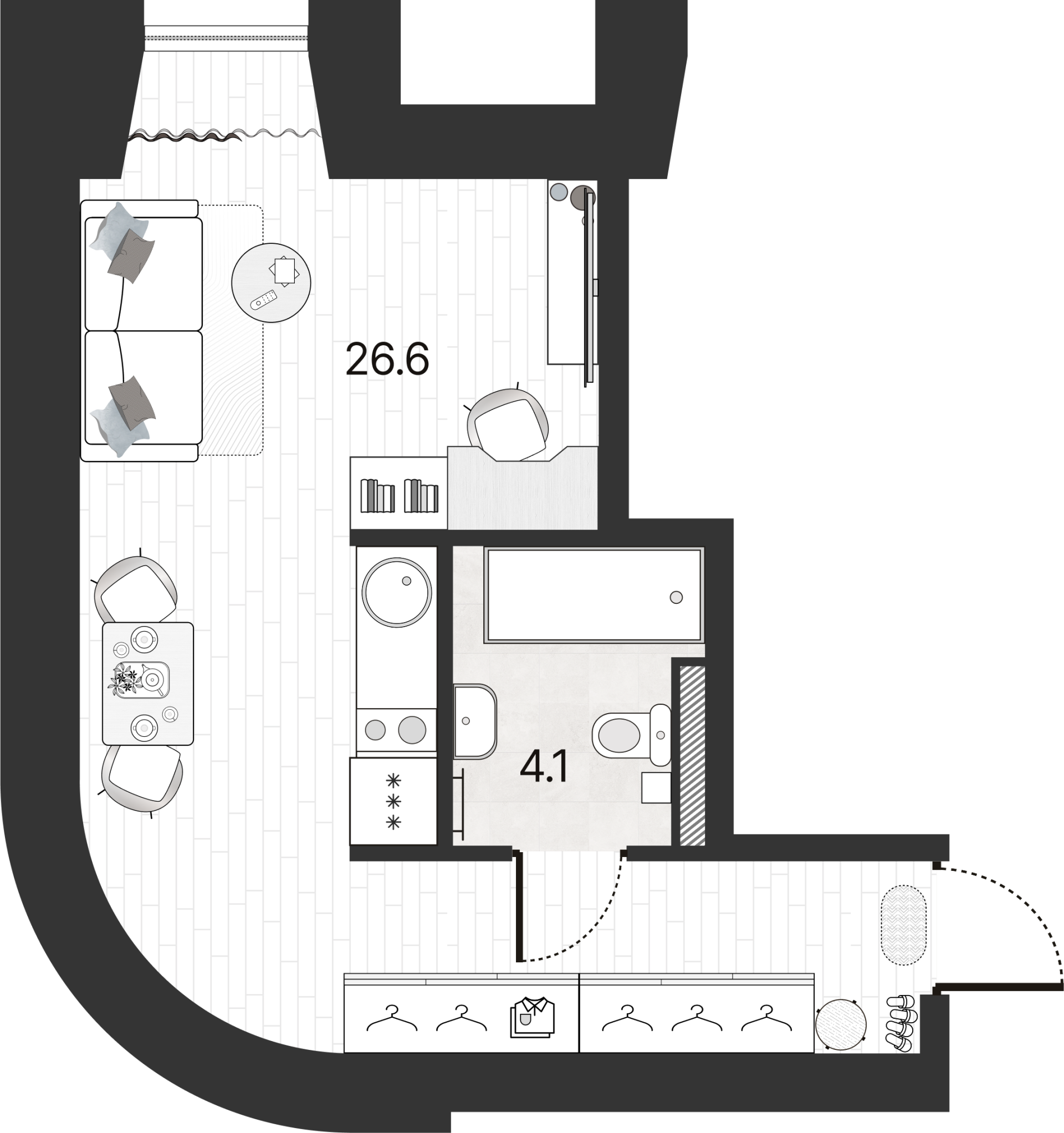 1-комнатная квартира  №114Н в Serebro Avenue Apart: 41.2 м², этаж 9 - купить в Санкт-Петербурге