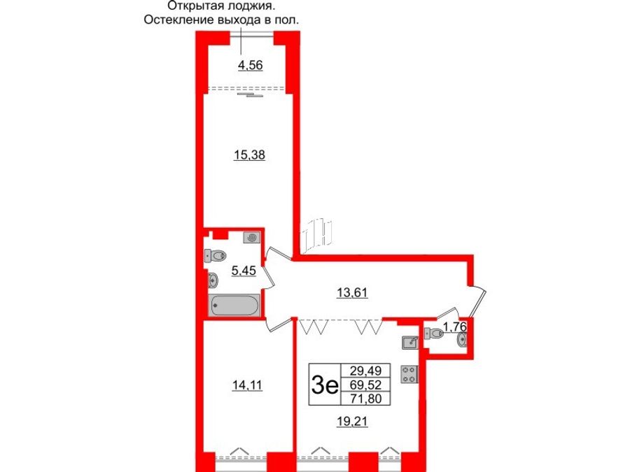 2-комнатная квартира, 69.52 м²; этаж: 4 - купить в Санкт-Петербурге