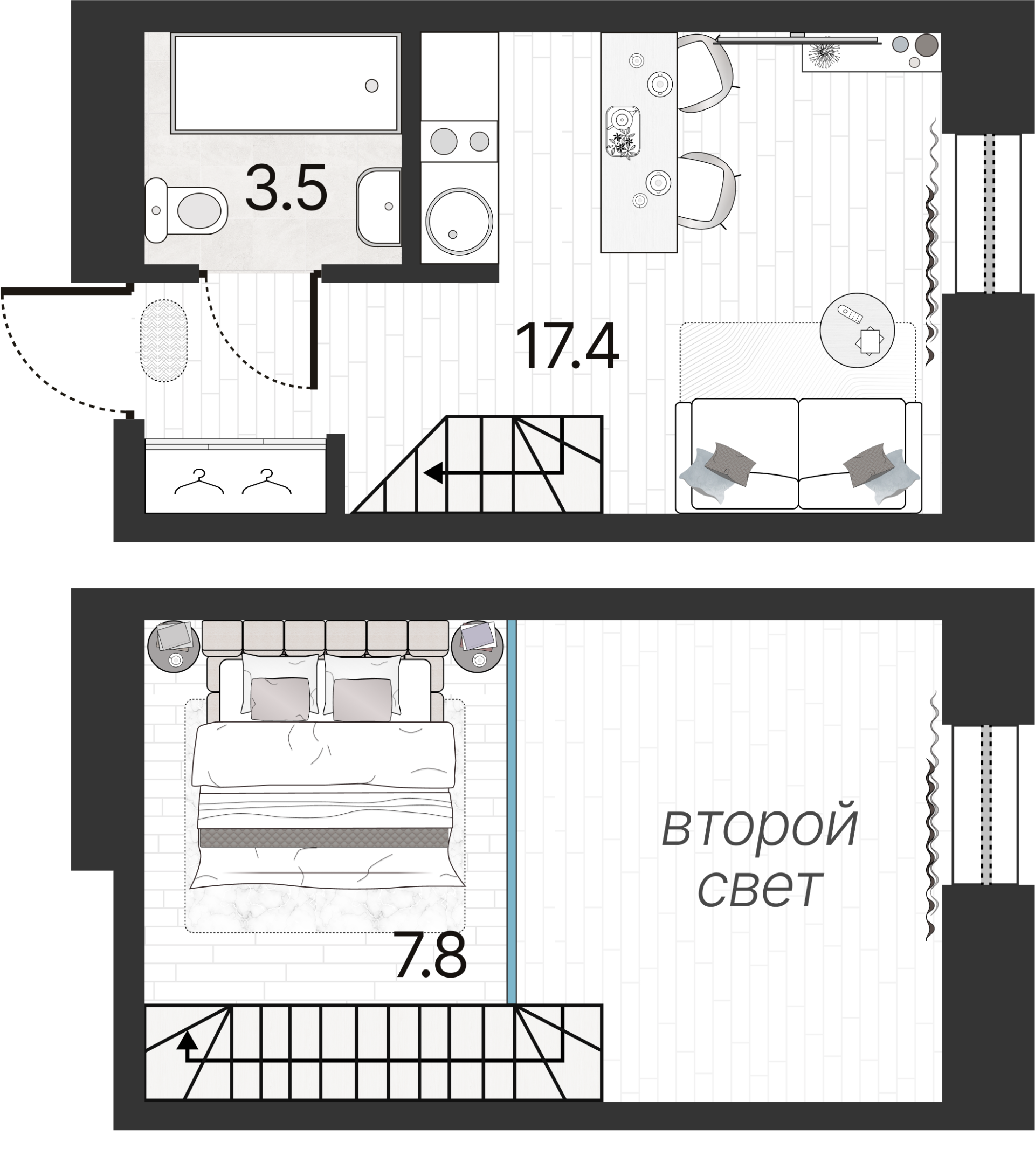 1-комнатная квартира  №123Н в Serebro Avenue Apart: 28.7 м², этаж 6 - купить в Санкт-Петербурге