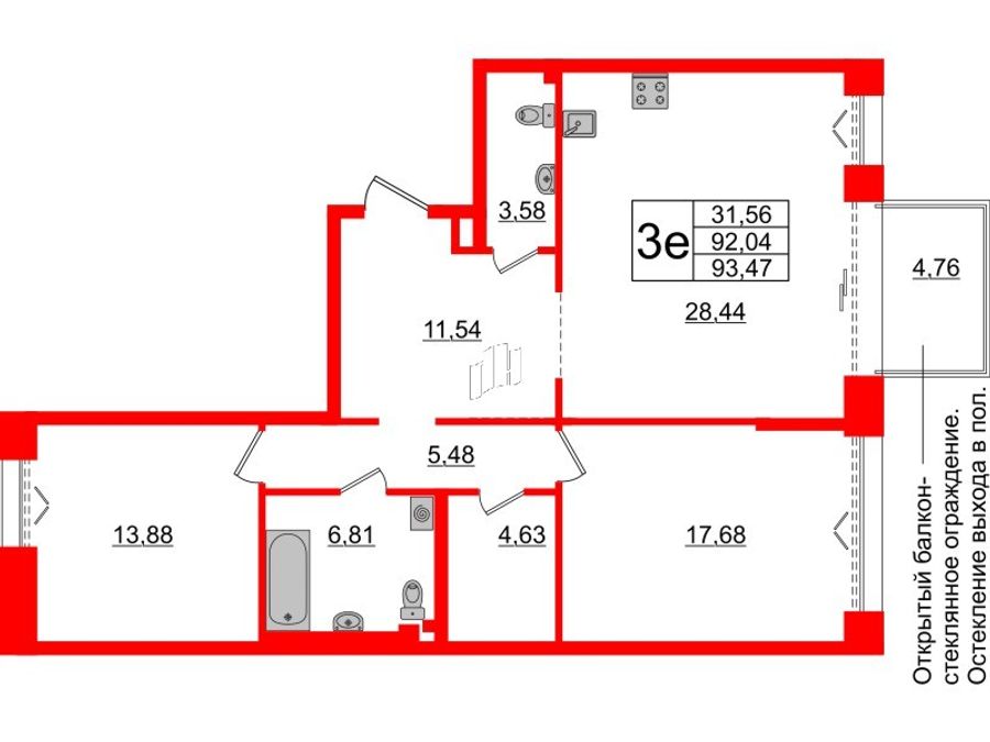 2-комнатная квартира, 92.04 м²; этаж: 2 - купить в Санкт-Петербурге