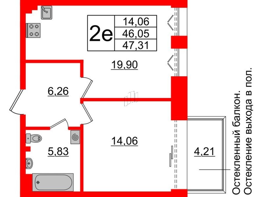 1-комнатная квартира № в: IMPERIAL CLUB: 46.05 м²; этаж: 3 - купить в Санкт-Петербурге