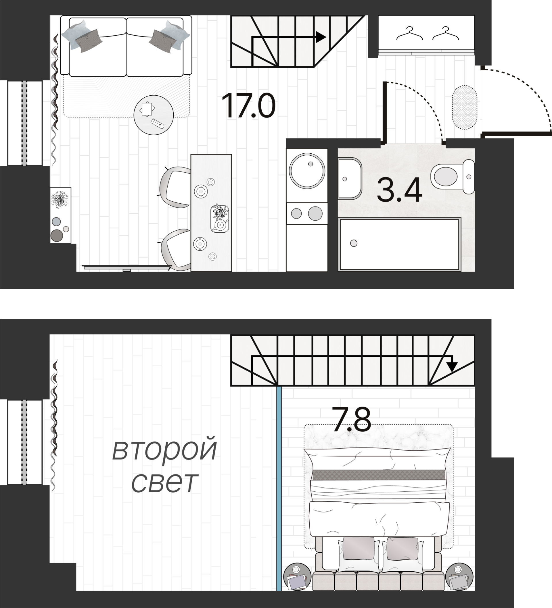 1-комнатная квартира  №134Н в Serebro Avenue Apart: 28.1 м², этаж 6 - купить в Санкт-Петербурге