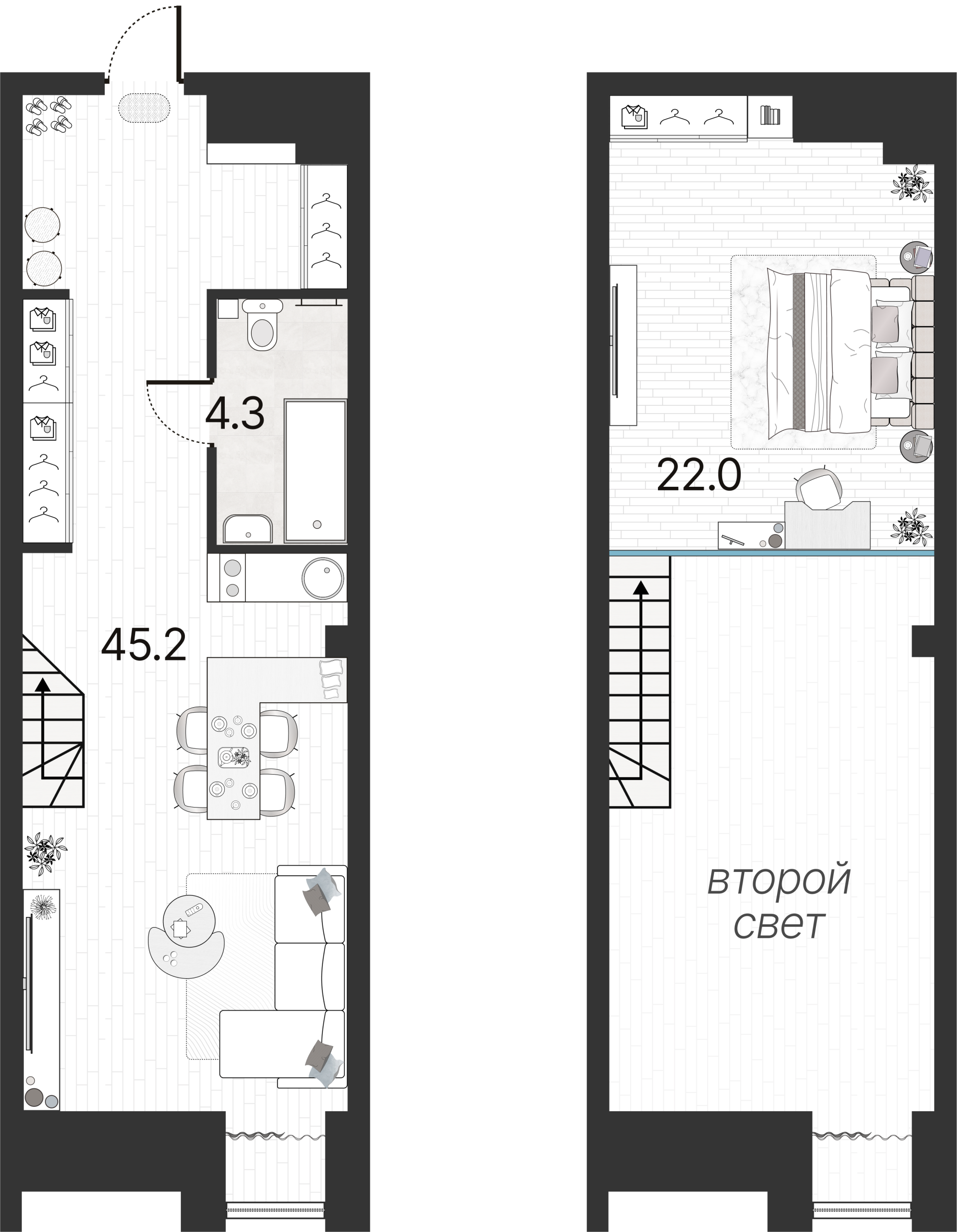 1-комнатная квартира  №33Н в Serebro Avenue Apart: 71.5 м², этаж 2 - купить в Санкт-Петербурге
