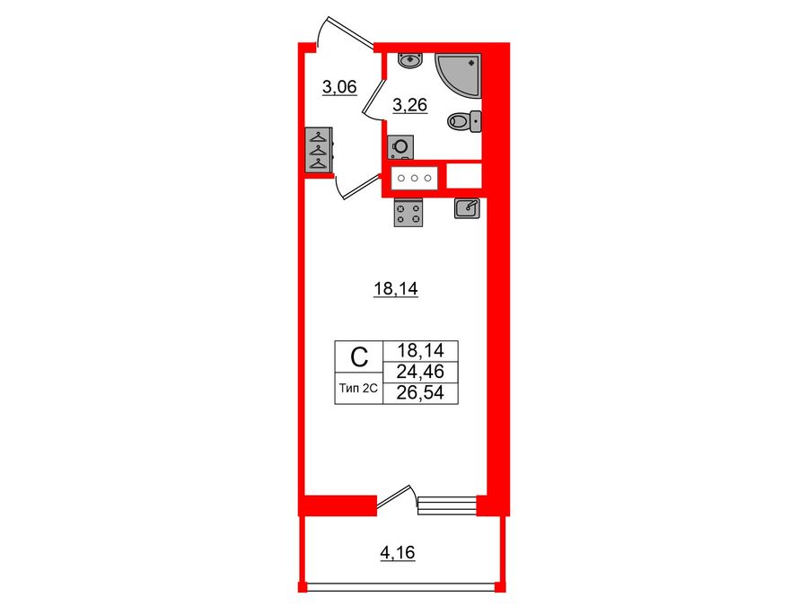 1-комнатная квартира, 24.46 м²; этаж: 17 - купить в Санкт-Петербурге