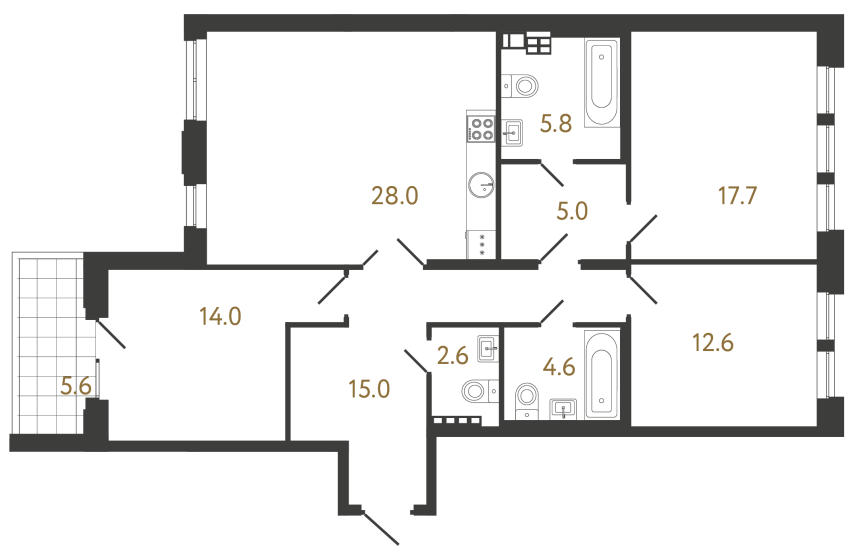 3-комнатная квартира, 105.3 м²; этаж: 4 - купить в Санкт-Петербурге
