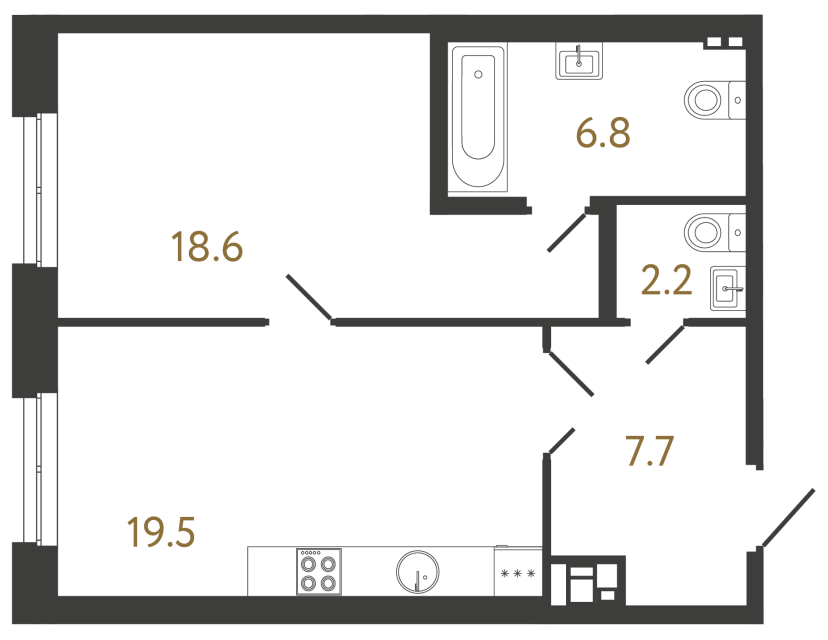 1-комнатная квартира, 54.9 м²; этаж: 3 - купить в Санкт-Петербурге