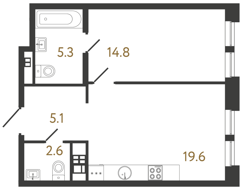 1-комнатная квартира, 47.4 м²; этаж: 4 - купить в Санкт-Петербурге