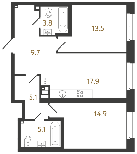 2-комнатная квартира, 70 м²; этаж: 3 - купить в Санкт-Петербурге