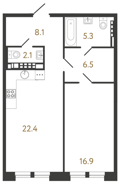 1-комнатная квартира, 61.3 м²; этаж: 6 - купить в Санкт-Петербурге