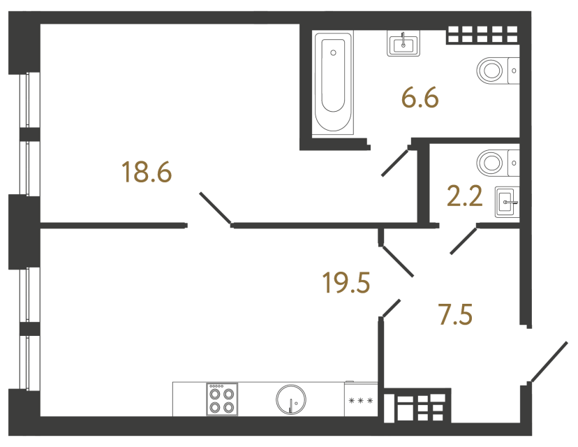 1-комнатная квартира, 54.4 м²; этаж: 7 - купить в Санкт-Петербурге
