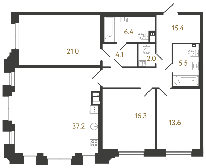 3-комнатная квартира, 121.5 м²; этаж: 3 - купить в Санкт-Петербурге