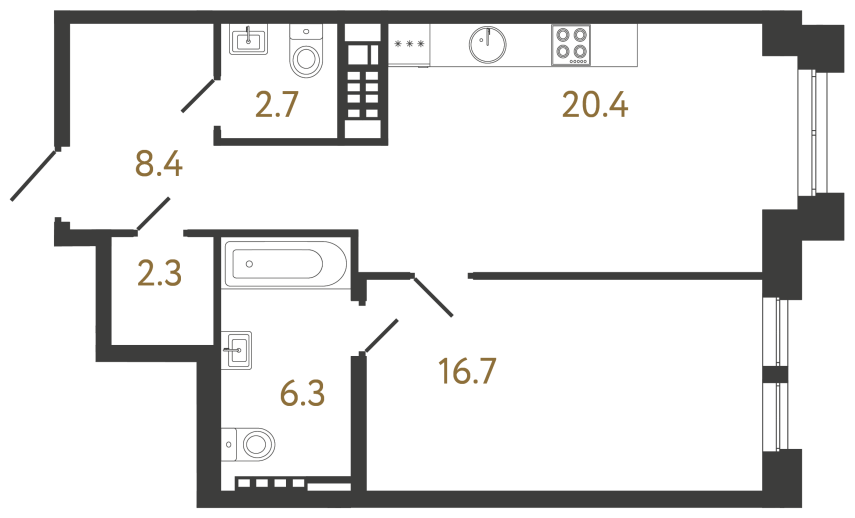 1-комнатная квартира, 56.8 м²; этаж: 6 - купить в Санкт-Петербурге