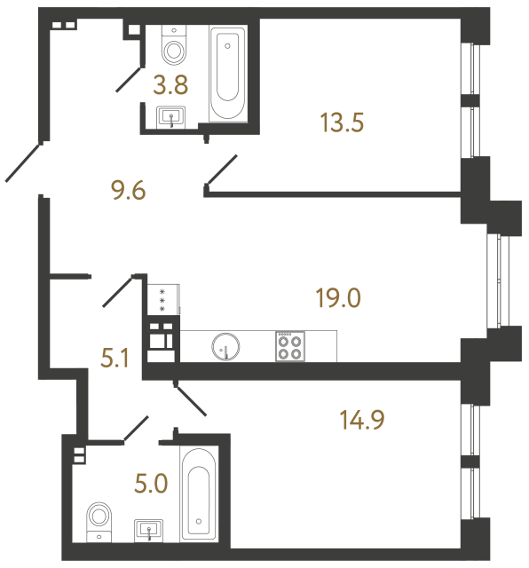2-комнатная квартира, 70.9 м²; этаж: 4 - купить в Санкт-Петербурге