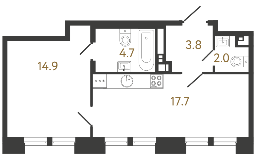 1-комнатная квартира, 43.1 м²; этаж: 3 - купить в Санкт-Петербурге