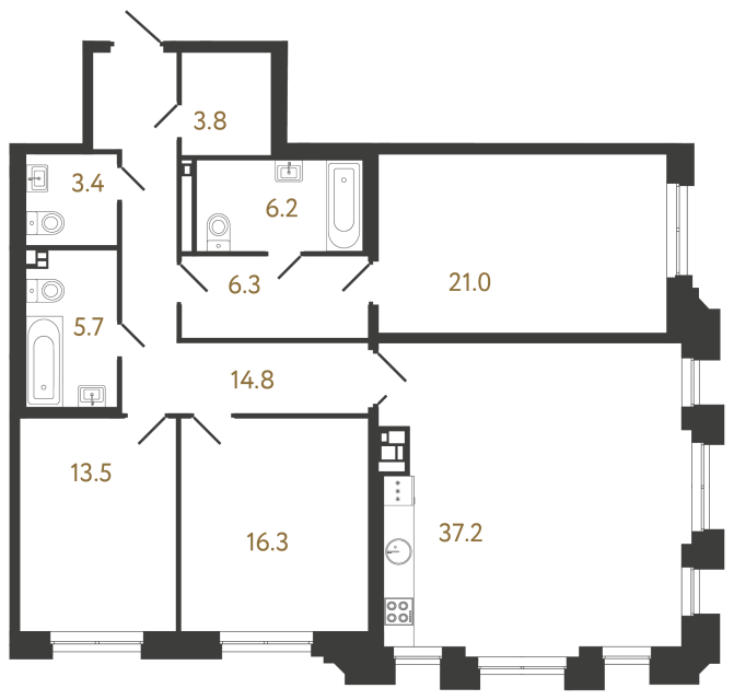 3-комнатная квартира, 128.2 м²; этаж: 3 - купить в Санкт-Петербурге