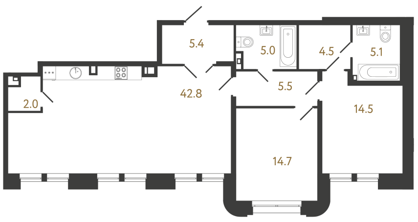 2-комнатная квартира, 99.5 м²; этаж: 3 - купить в Санкт-Петербурге