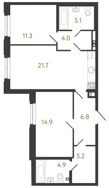 2-комнатная квартира, 73.9 м²; этаж: 4 - купить в Санкт-Петербурге