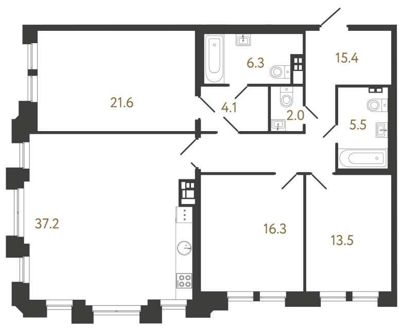 3-комнатная квартира №4 в: Коллекционер: 121.9 м²; этаж: 4 - купить в Санкт-Петербурге
