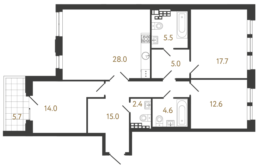 3-комнатная квартира, 104.8 м²; этаж: 6 - купить в Санкт-Петербурге