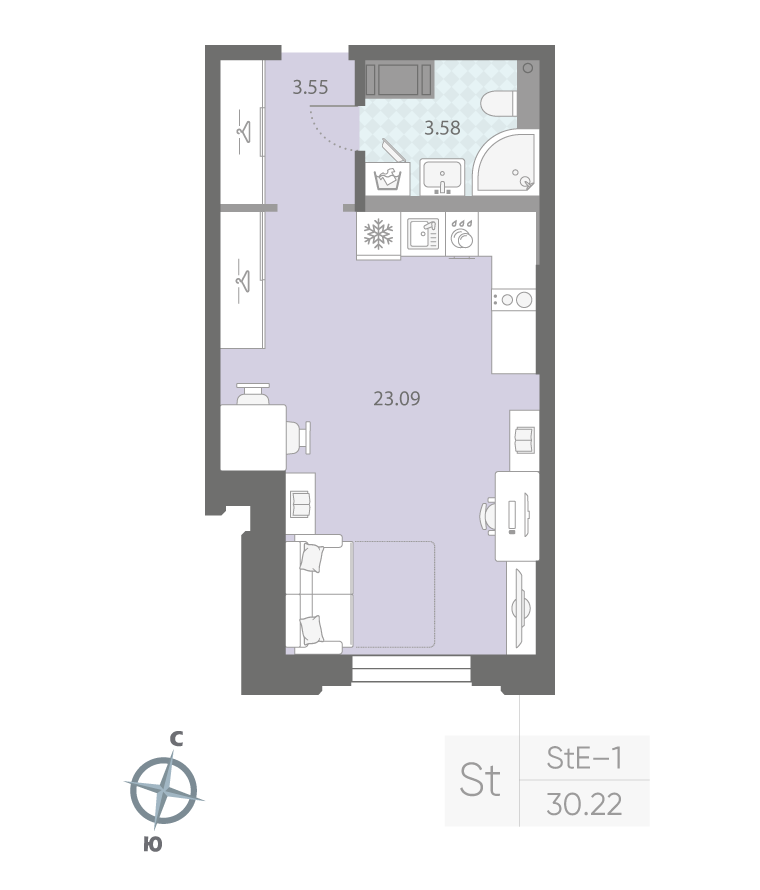 1-комнатная квартира  №325 в Цивилизация на Неве: 30.22 м², этаж 3 - купить в Санкт-Петербурге