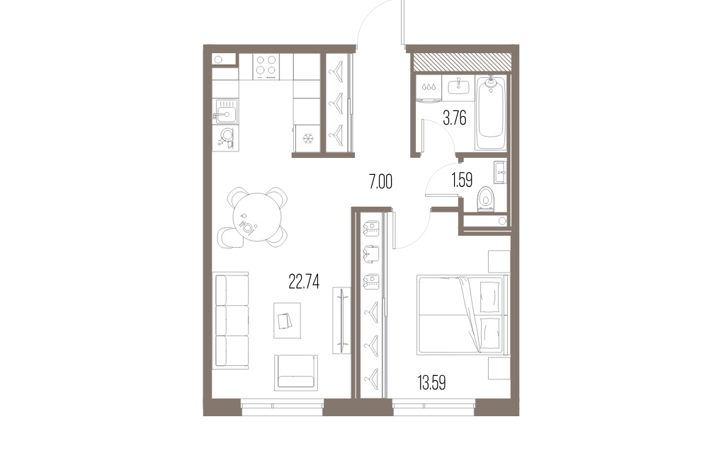 1-комнатная квартира  №66 в Legenda Васильевского: 48.68 м², этаж 10 - купить в Санкт-Петербурге