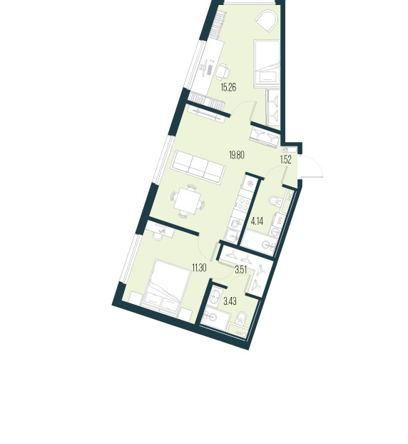 2-комнатная квартира, 57.52 м²; этаж: 11 - купить в Санкт-Петербурге