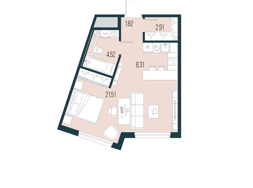 1-комнатная квартира, 39.07 м²; этаж: 14 - купить в Санкт-Петербурге