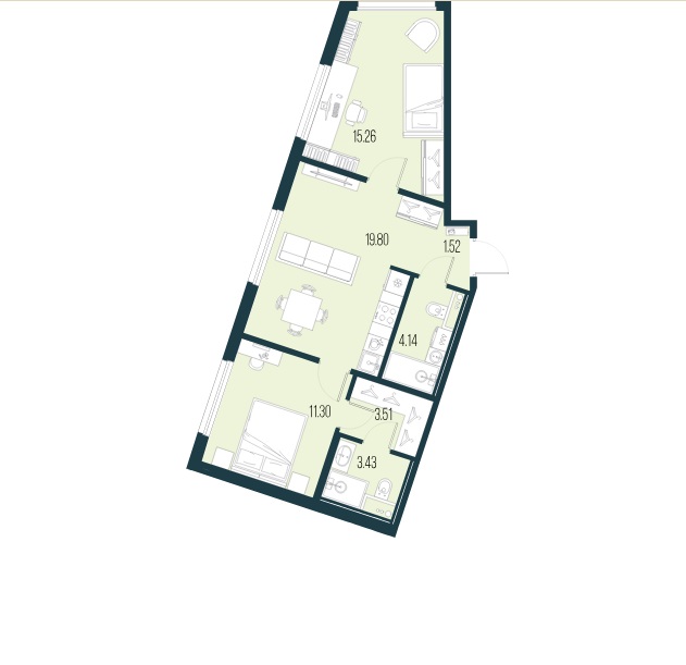 2-комнатная квартира, 57.52 м²; этаж: 7 - купить в Санкт-Петербурге