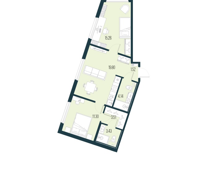 2-комнатная квартира, 57.52 м²; этаж: 9 - купить в Санкт-Петербурге