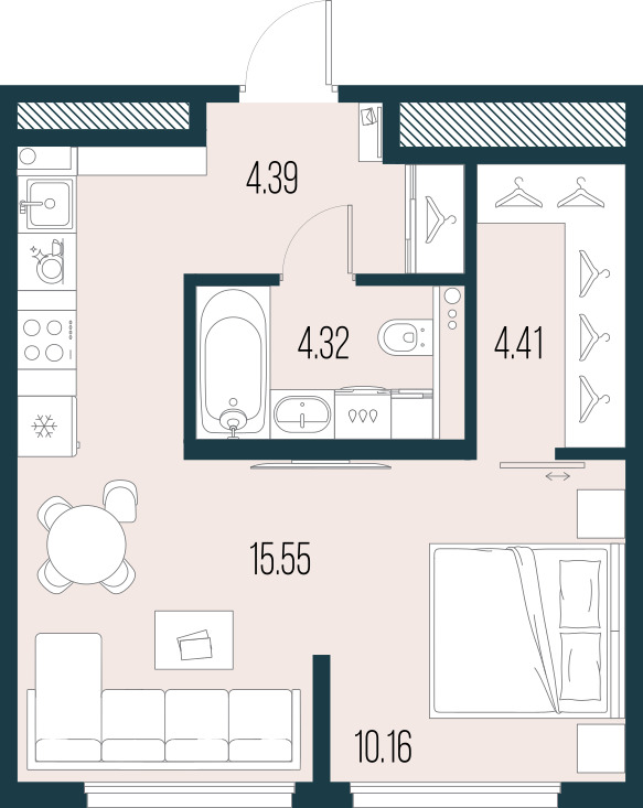 1-комнатная квартира, 38.83 м²; этаж: 16 - купить в Санкт-Петербурге