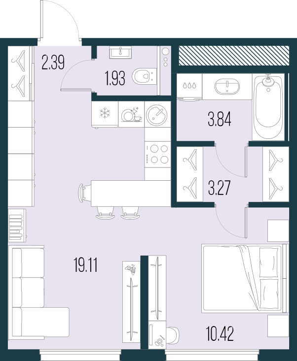 1-комнатная квартира, 40.13 м²; этаж: 8 - купить в Санкт-Петербурге