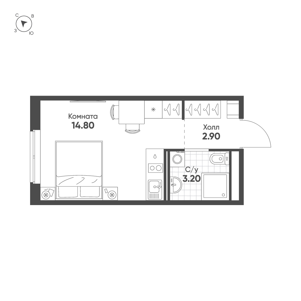 1-комнатная квартира  №247 в Avenue Apart Pulkovo: 20.9 м², этаж 2 - купить в Санкт-Петербурге
