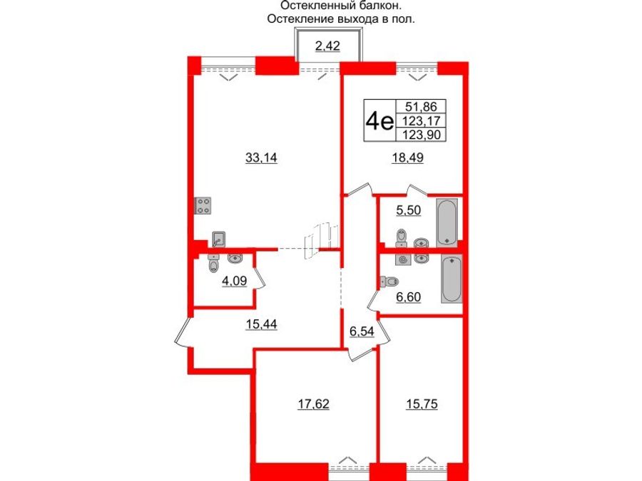 3-комнатная квартира, 123.17 м²; этаж: 3 - купить в Санкт-Петербурге