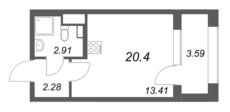 1-комнатная квартира, 20.4 м²; этаж: 9 - купить в Санкт-Петербурге