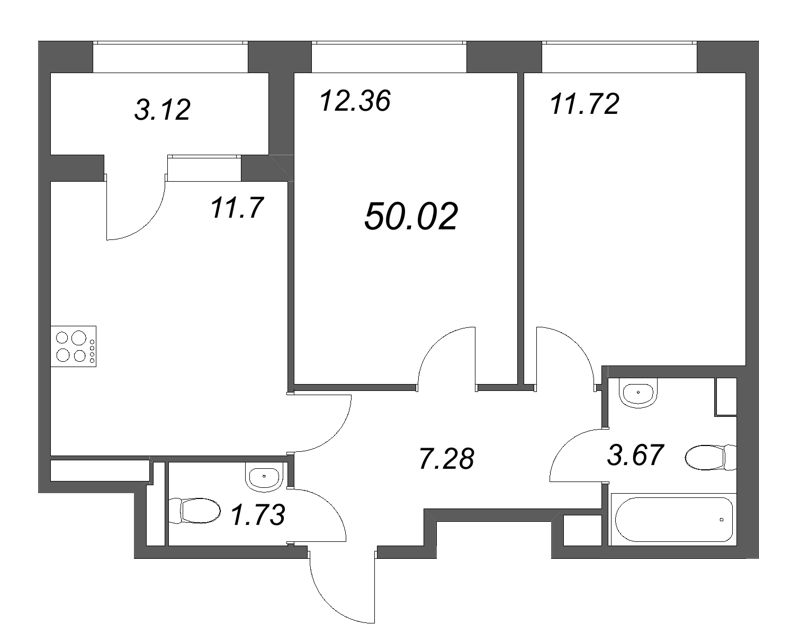 2-комнатная квартира, 50.02 м²; этаж: 7 - купить в Санкт-Петербурге
