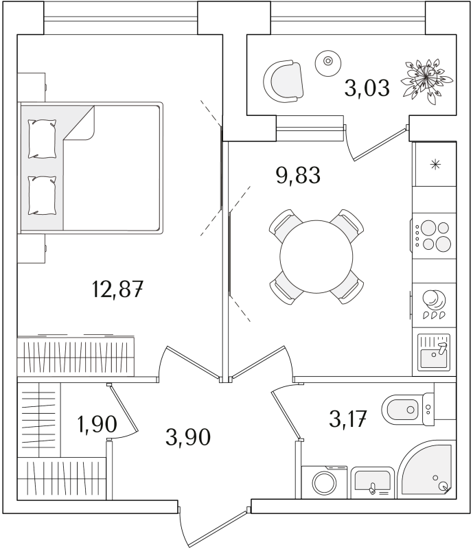 1-комнатная квартира, 33.19 м²; этаж: 3 - купить в Санкт-Петербурге
