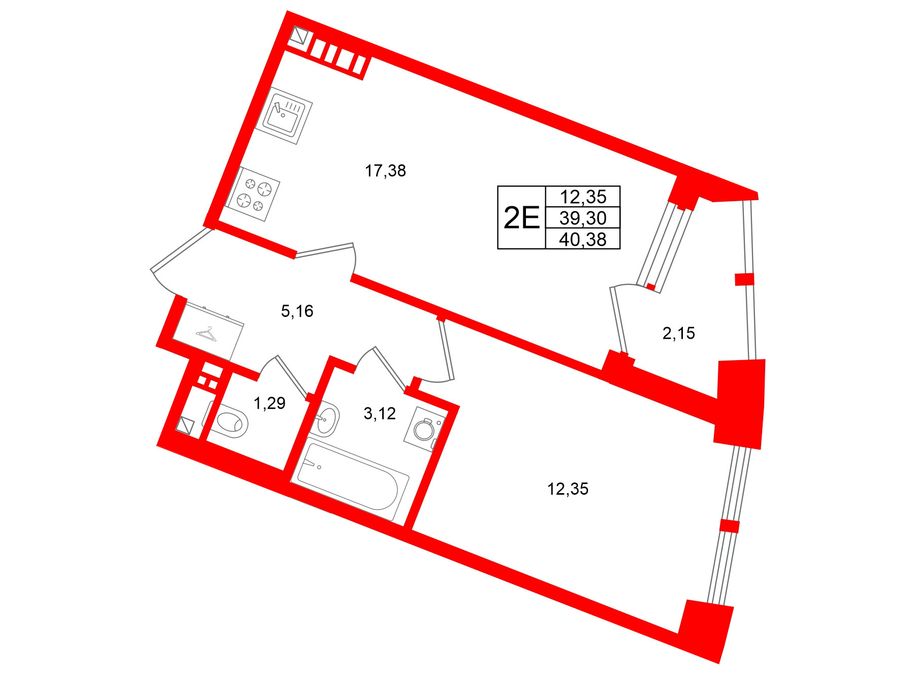1-комнатная квартира №1 в: Аристократ: 39.3 м²; этаж: 6 - купить в Санкт-Петербурге