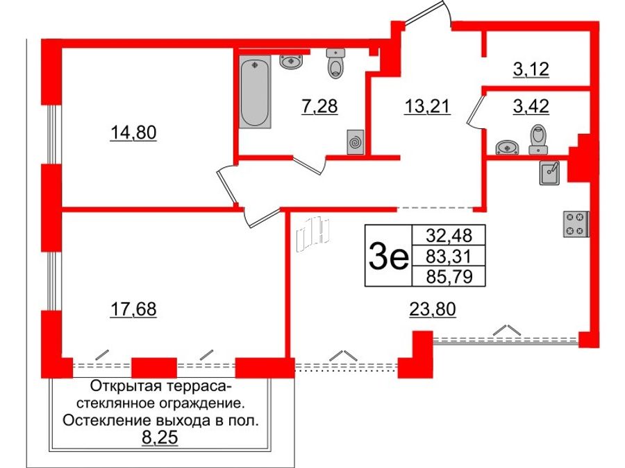 2-комнатная квартира  №10 в Imperial club: 83.31 м², этаж 5 - купить в Санкт-Петербурге