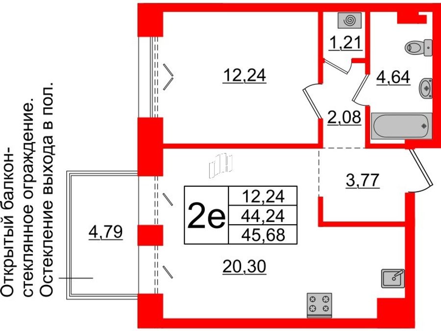 1-комнатная квартира, 44.24 м²; этаж: 5 - купить в Санкт-Петербурге
