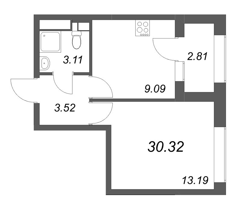 1-комнатная квартира, 30.32 м²; этаж: 13 - купить в Санкт-Петербурге